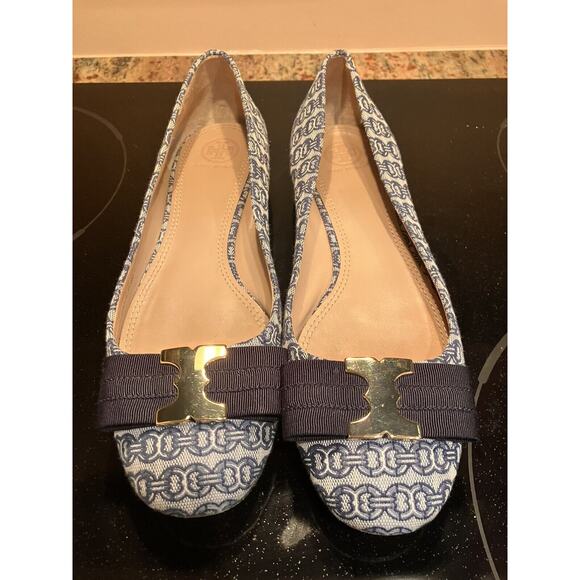 TORY BURCH Navy Blue Gemini Chain Link Leather Comfort Loafers Shoes Sz. 9 - Picture 2 of 11